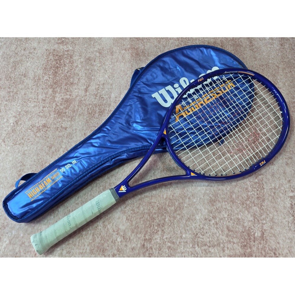 Vintage Wilson Graphite Aggressor 95 High Beam Tennis Racquet 4 3/8 Blue Cover